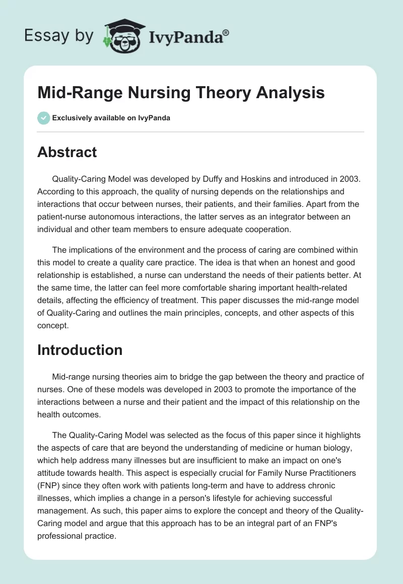 Mid-Range Nursing Theory Analysis. Page 1