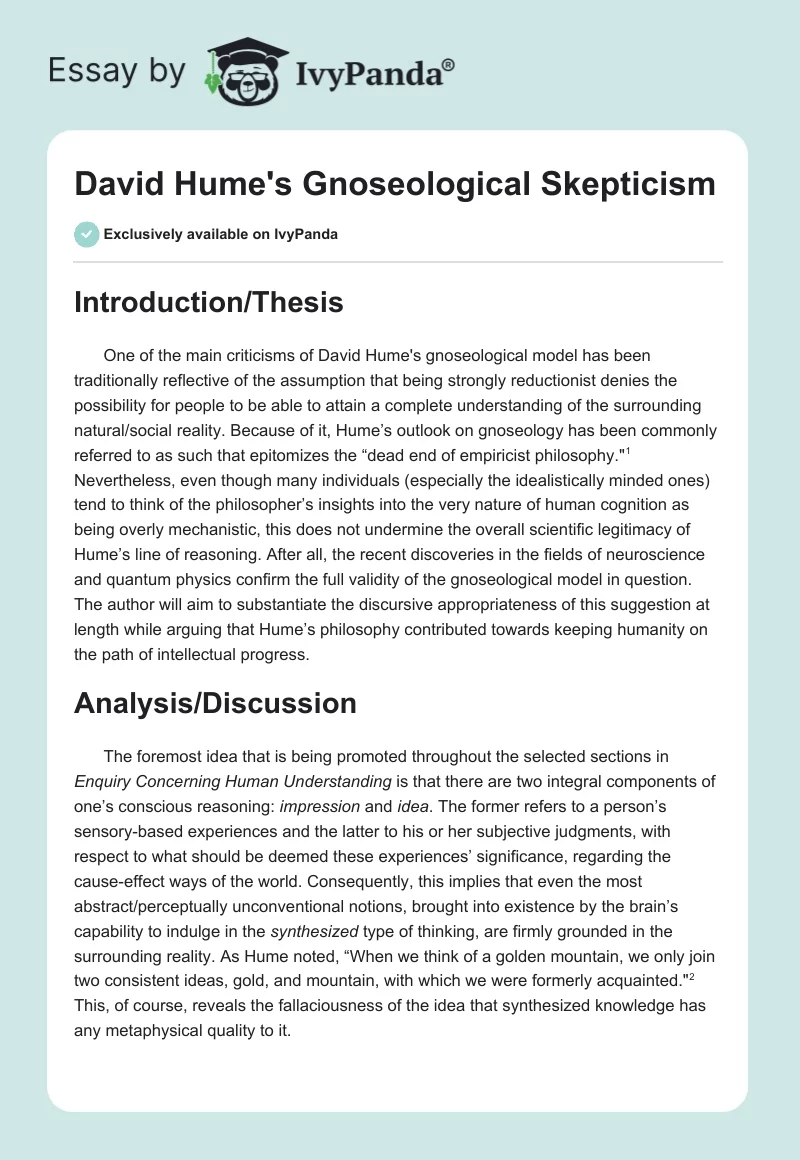 David Hume's Gnoseological Skepticism. Page 1