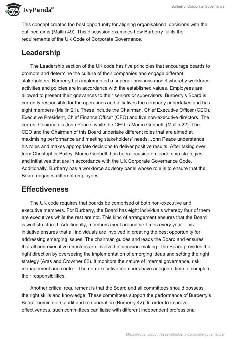 Burberry: Corporate Governance. Page 2