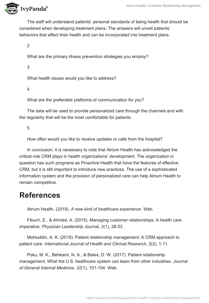 Atrium Health: Customer Relationship Management. Page 3