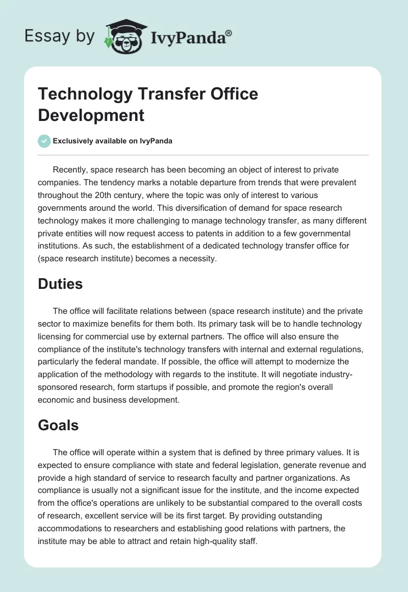 Technology Transfer Office Development. Page 1