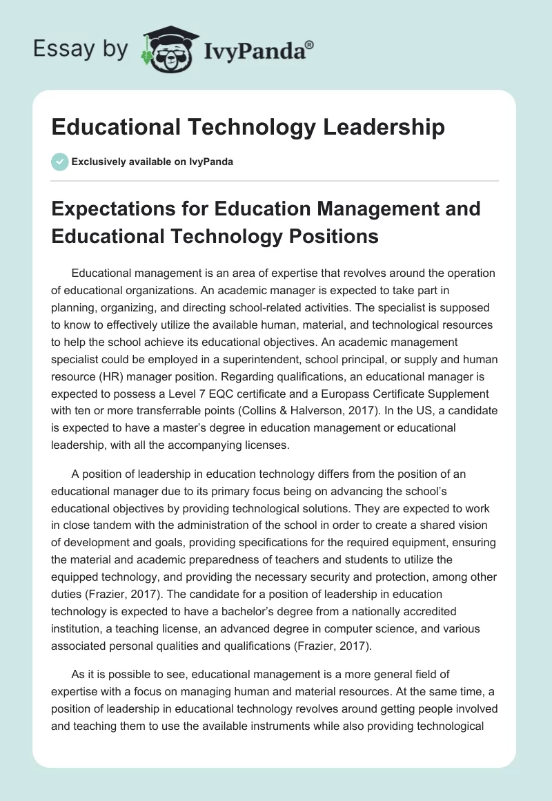 Educational Technology Leadership. Page 1