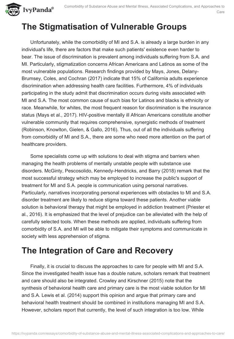 Comorbidity of Substance Abuse and Mental Illness, Associated Complications, and Approaches to Care. Page 5