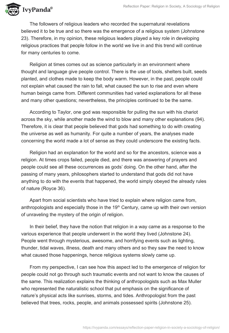 Religion in Society: Sociology of Religion - Reflection Paper. Page 2