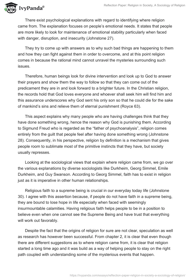Religion in Society: Sociology of Religion - Reflection Paper. Page 3