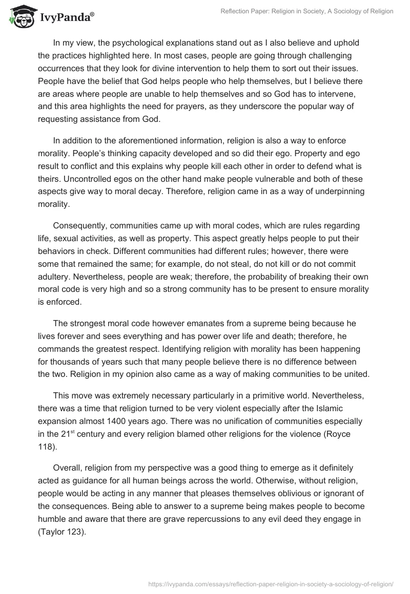 Religion in Society: Sociology of Religion - Reflection Paper. Page 4