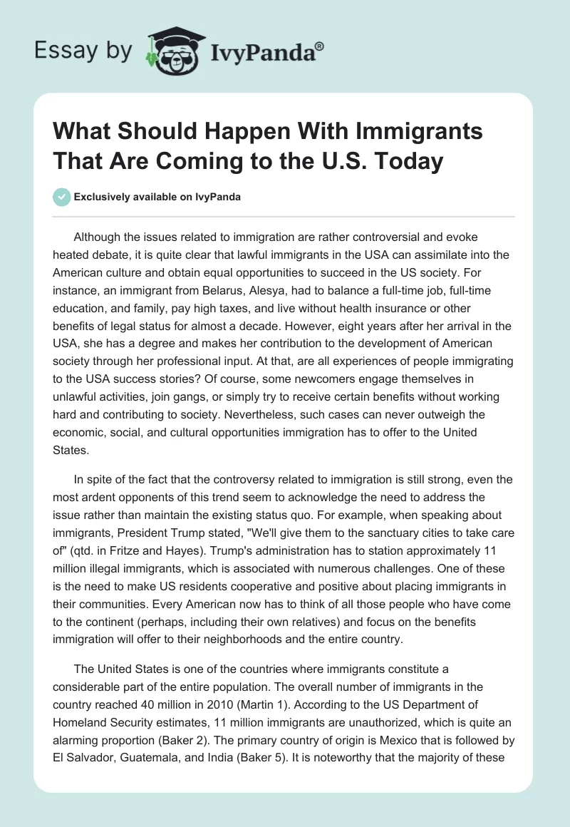What Should Happen With Immigrants That Are Coming to the U.S. Today. Page 1