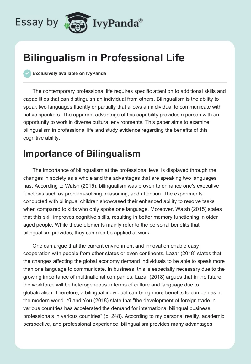 Bilingualism in Professional Life. Page 1