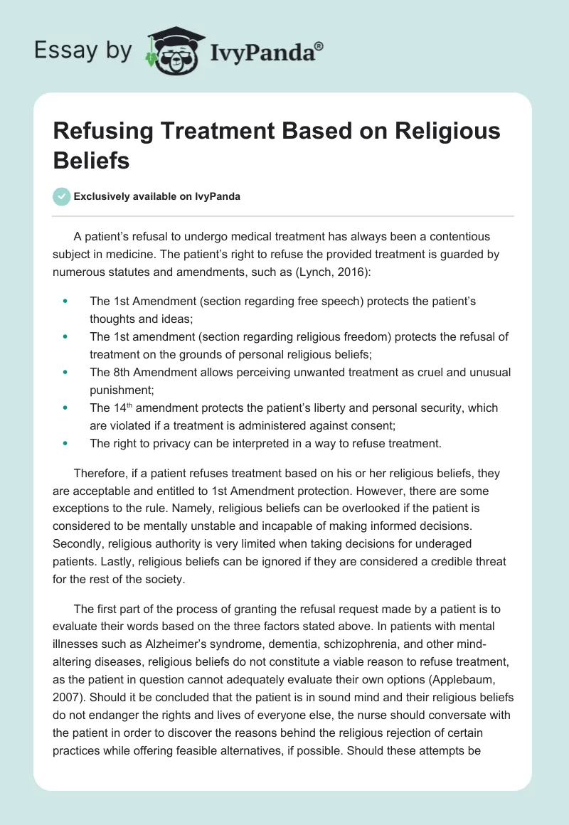 Refusing Treatment Based on Religious Beliefs. Page 1
