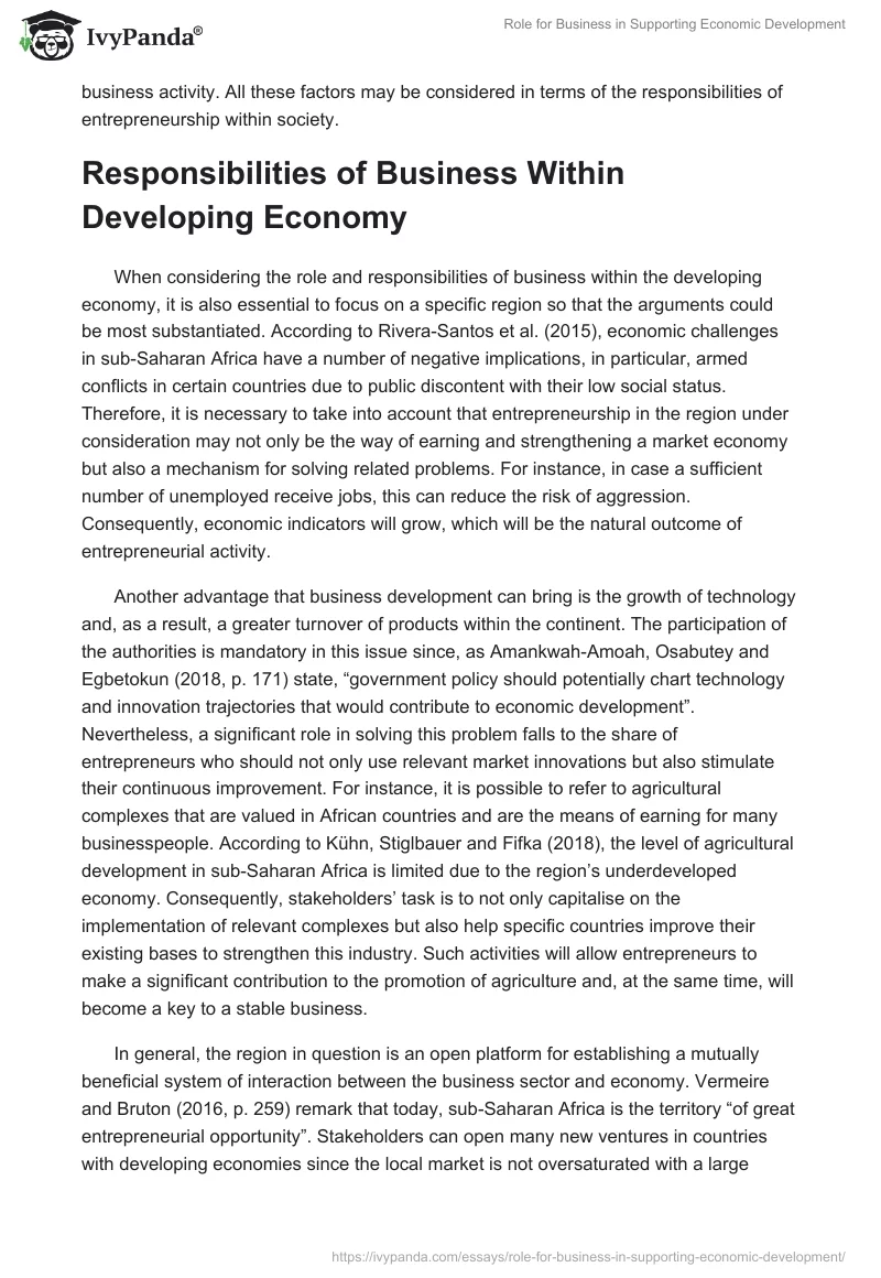 Role for Business in Supporting Economic Development. Page 3