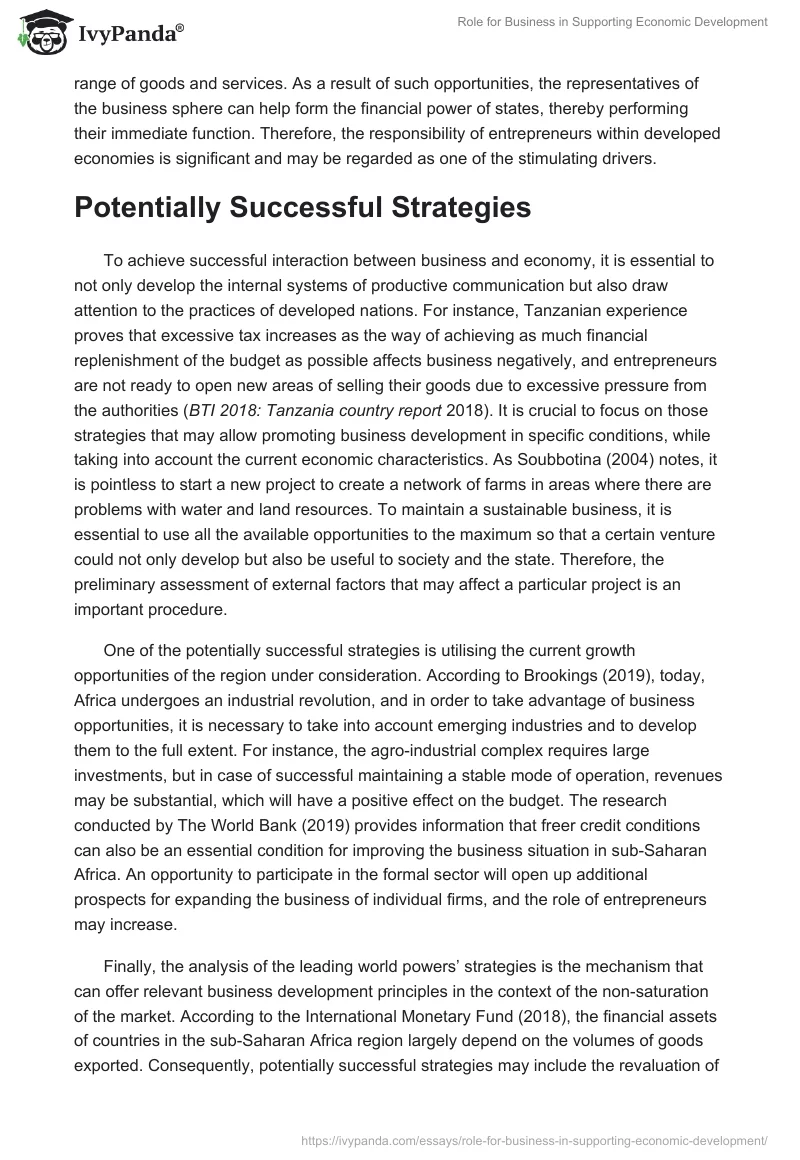 Role for Business in Supporting Economic Development. Page 4