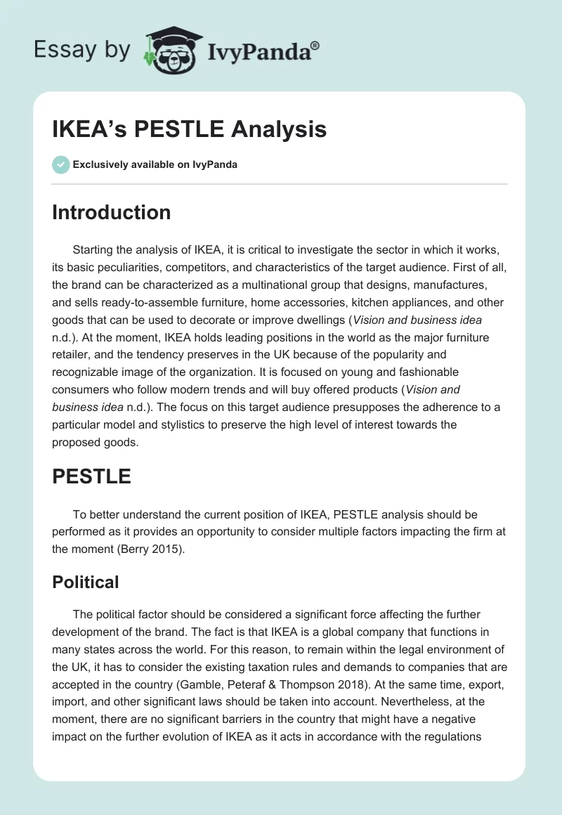 IKEA’s PESTLE Analysis. Page 1