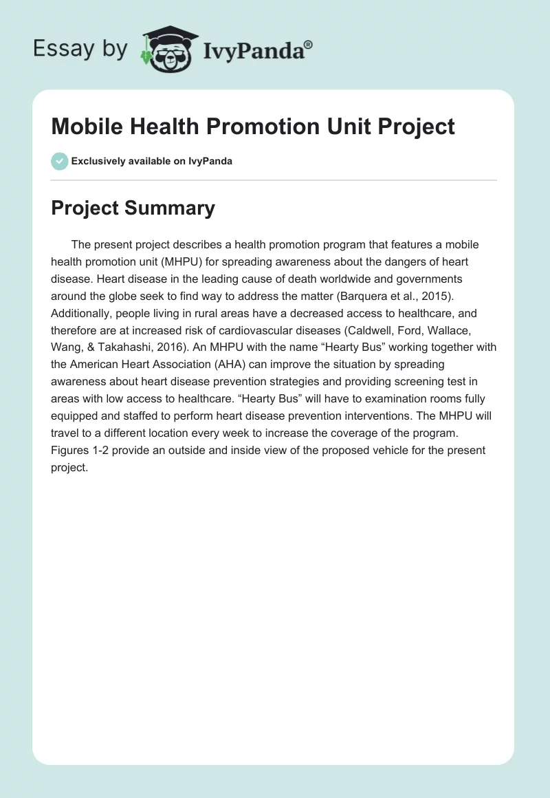 Mobile Health Promotion Unit Project. Page 1