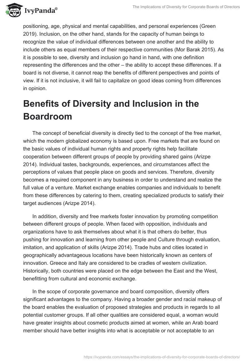 The Implications of Diversity for Corporate Boards of Directors. Page 2
