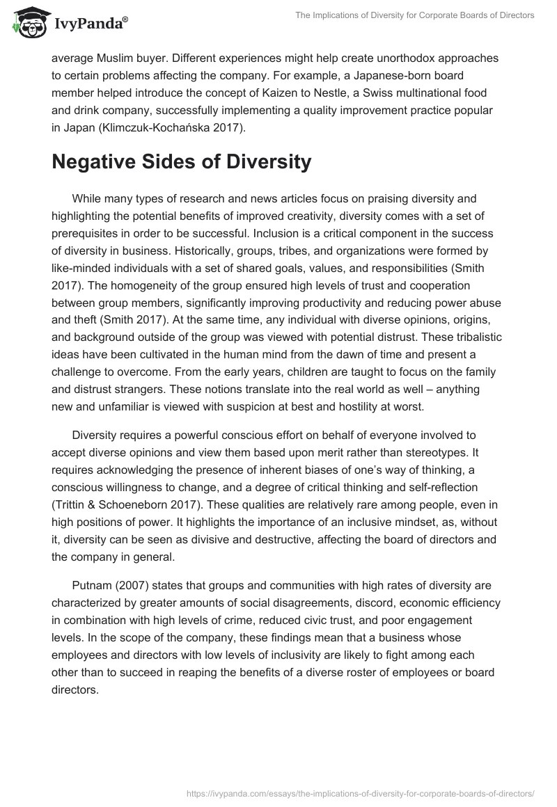The Implications of Diversity for Corporate Boards of Directors. Page 3