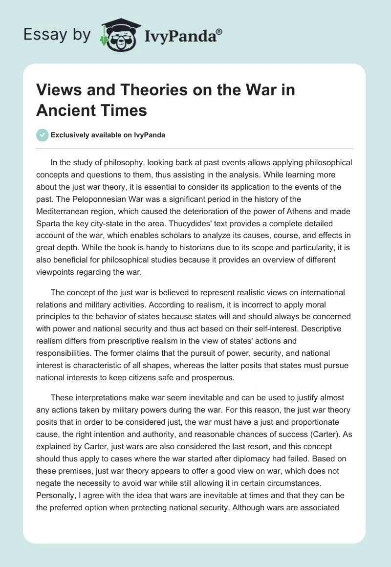 Views and Theories on the War in Ancient Times. Page 1