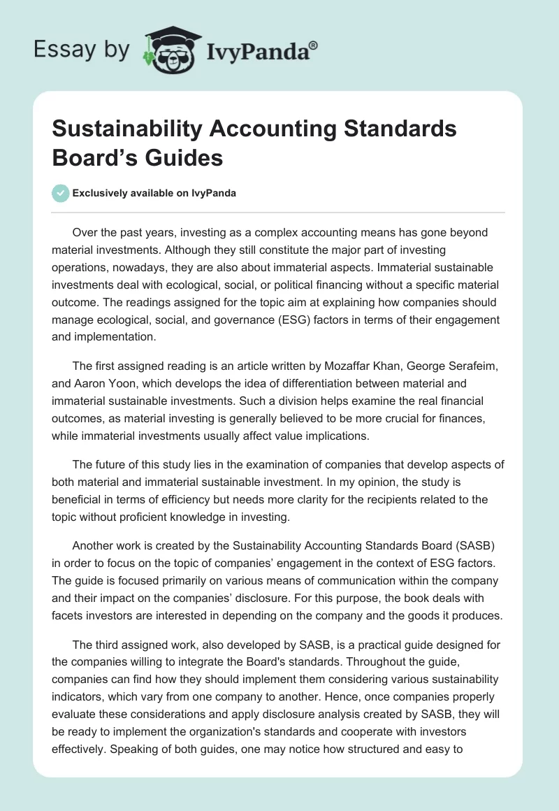 Sustainability Accounting Standards Board’s Guides. Page 1