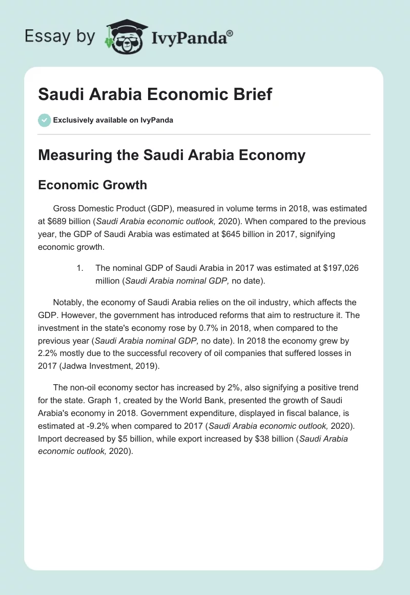Saudi Arabia Economic Brief. Page 1