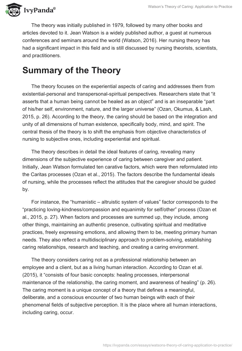 Watson’s Theory of Caring: Application to Practice. Page 2