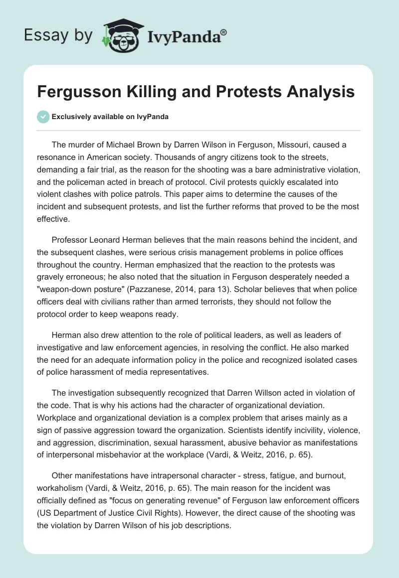 Fergusson Killing and Protests Analysis. Page 1