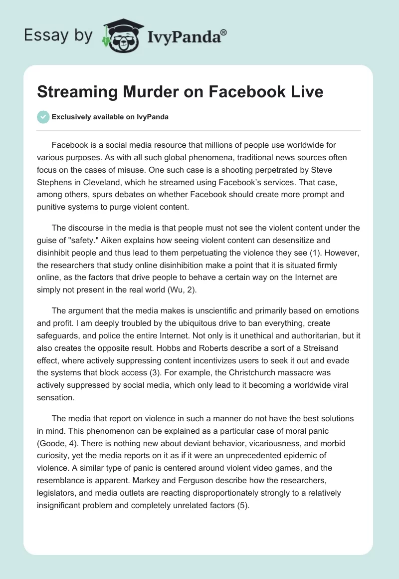 Streaming Murder on Facebook Live. Page 1