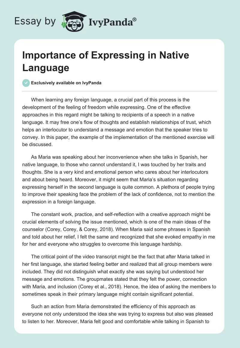 Importance of Expressing in Native Language. Page 1