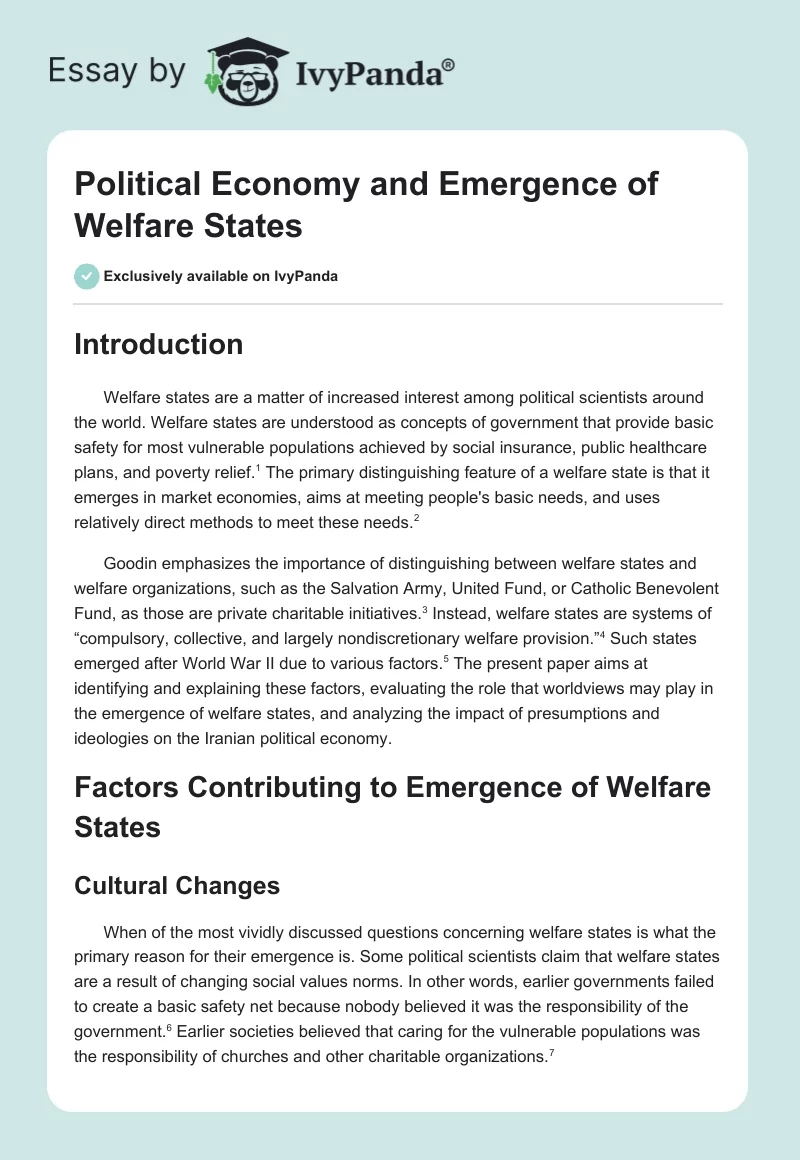 Political Economy and Emergence of Welfare States. Page 1