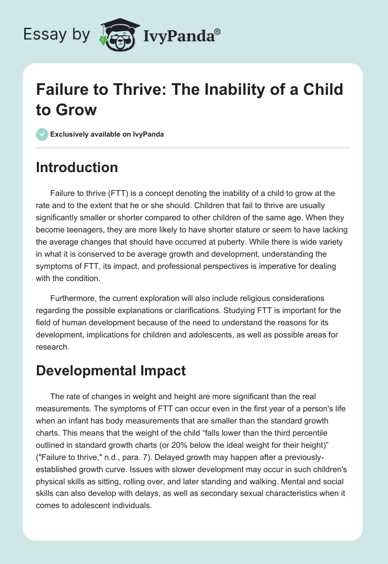 Failure to Thrive: The Inability of a Child to Grow. Page 1