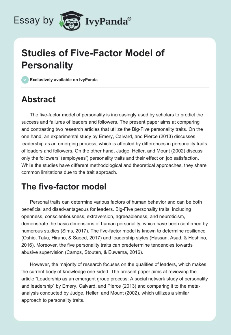Studies of Five-Factor Model of Personality. Page 1