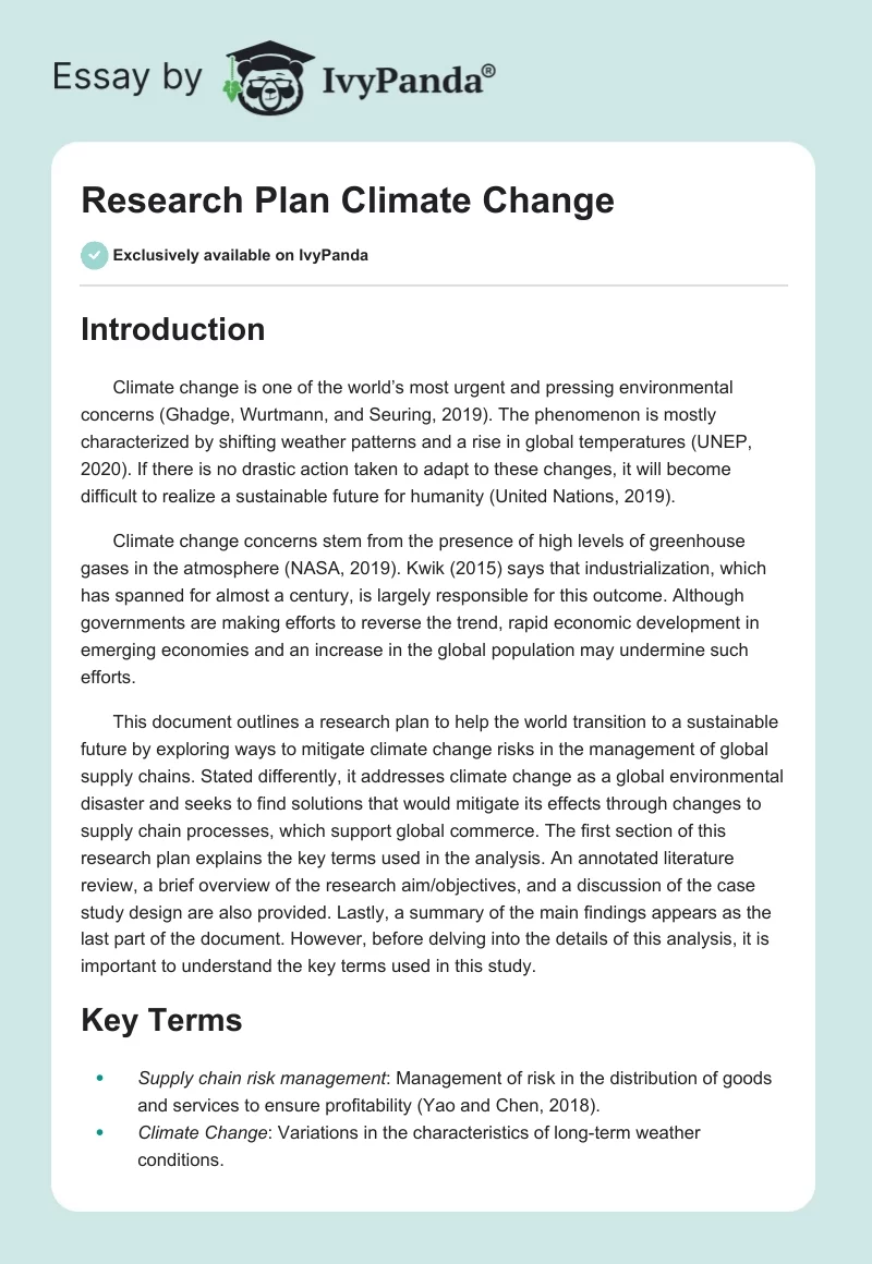 Research Plan "Climate Change". Page 1