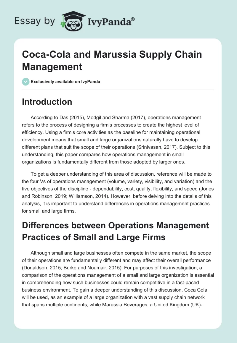 Coca-Cola and Marussia Supply Chain Management. Page 1