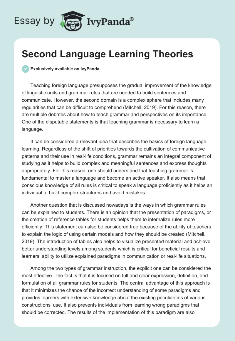 Second Language Learning Theories. Page 1