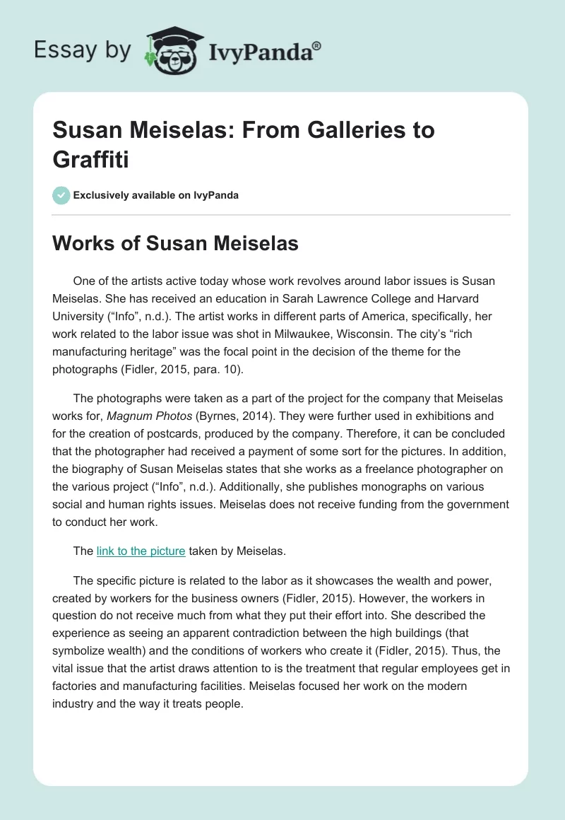 Susan Meiselas: From Galleries to Graffiti. Page 1