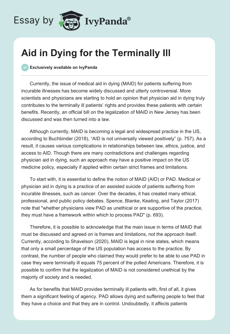 Aid in Dying for the Terminally Ill. Page 1
