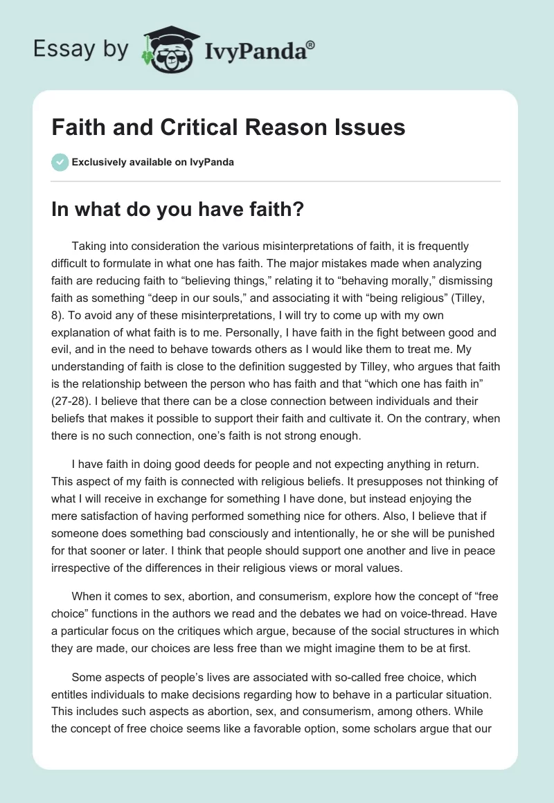 Faith and Critical Reason Issues. Page 1