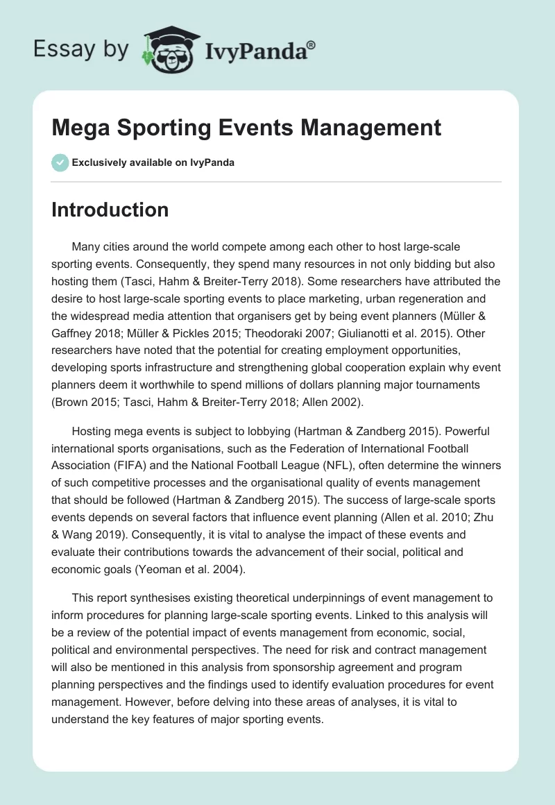 Mega Sporting Events Management. Page 1