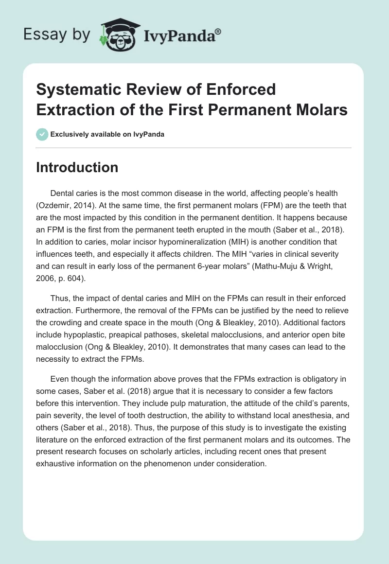 Systematic Review of Enforced Extraction of the First Permanent Molars. Page 1