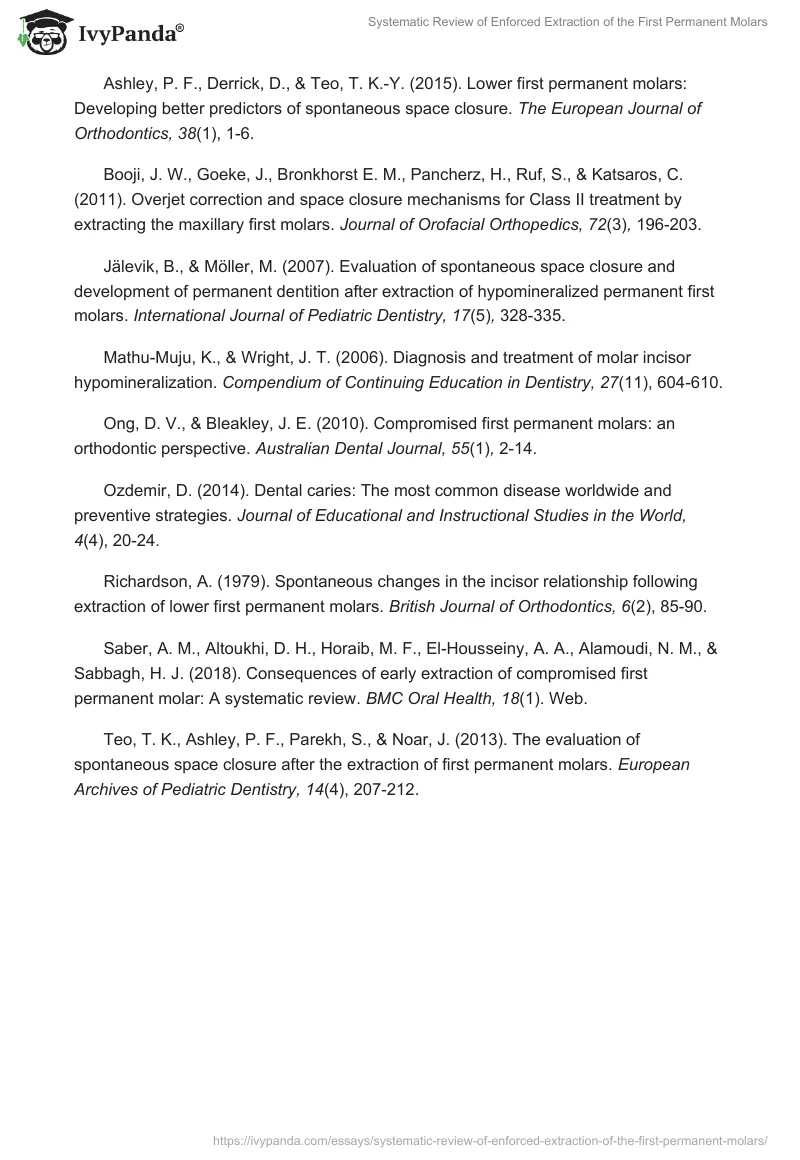 Systematic Review of Enforced Extraction of the First Permanent Molars. Page 5