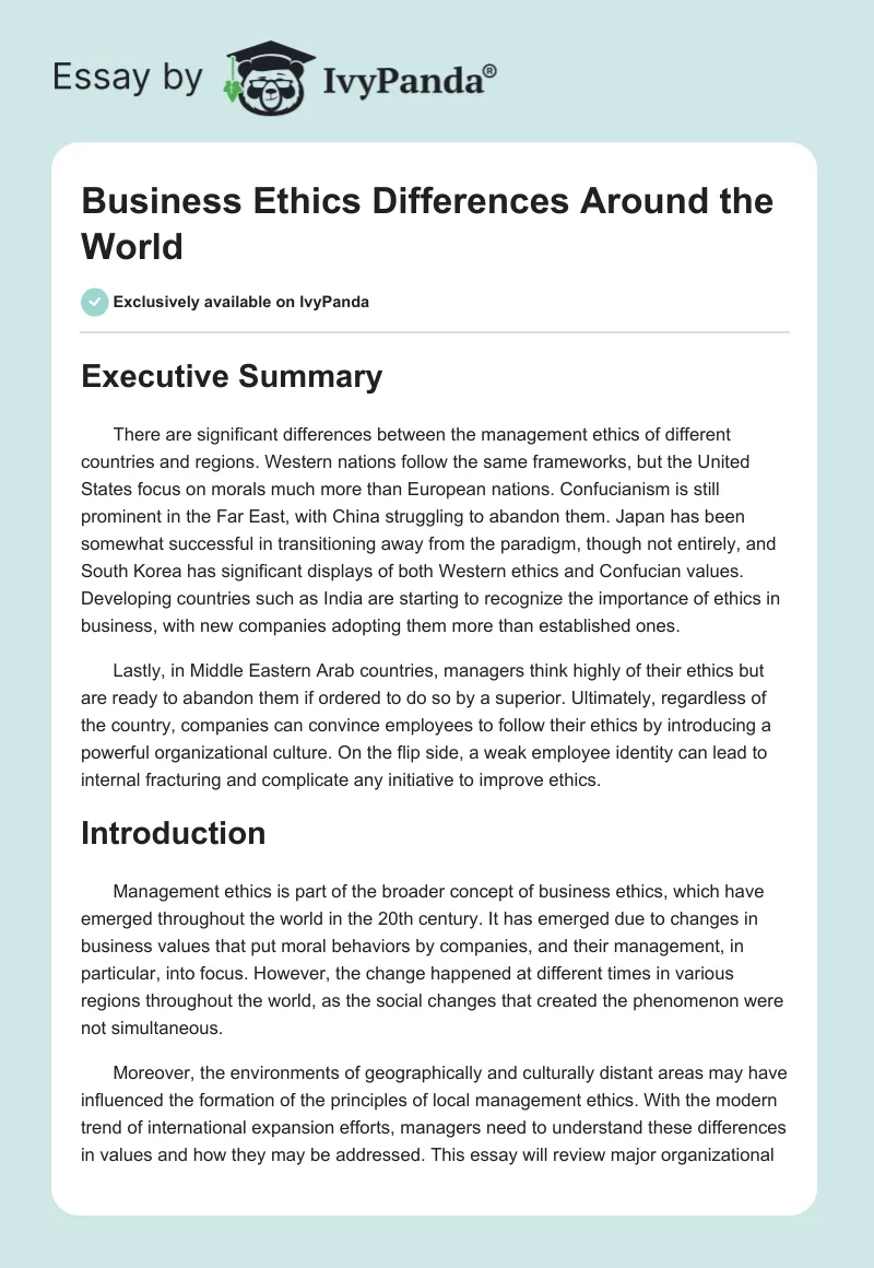 Business Ethics Differences Around the World. Page 1