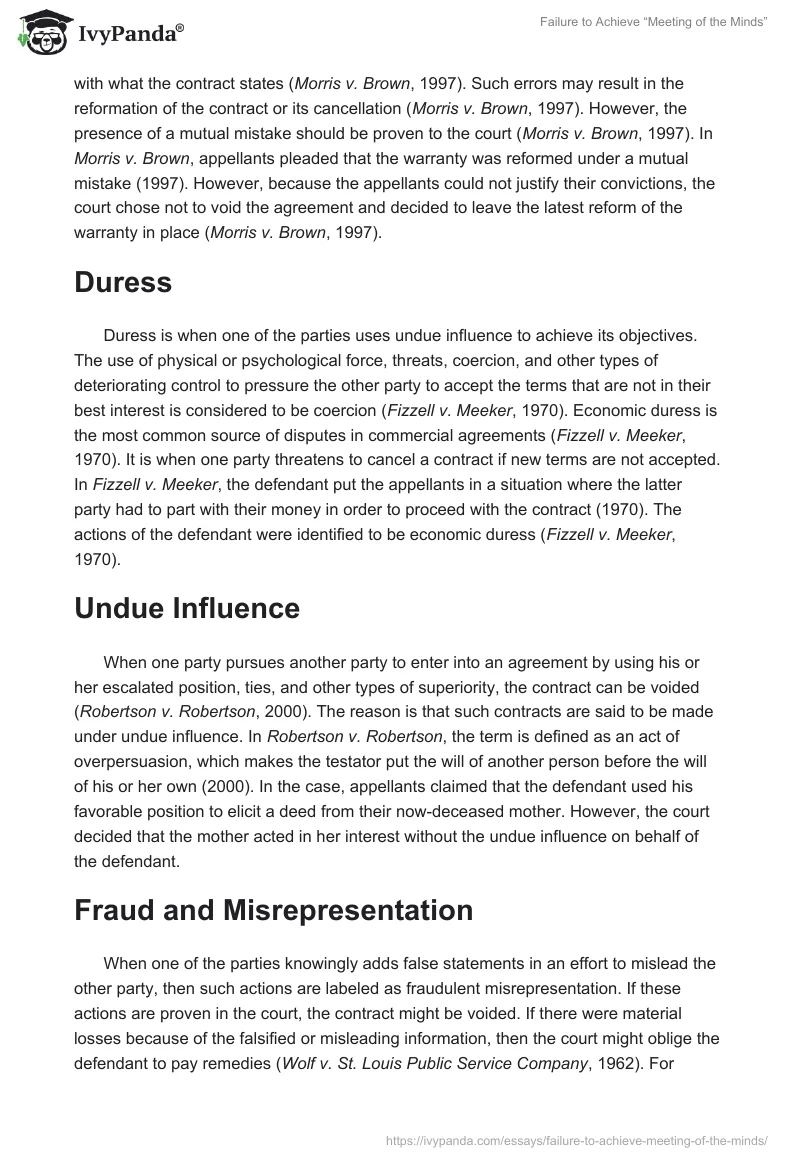 Failure to Achieve “Meeting of the Minds”. Page 2
