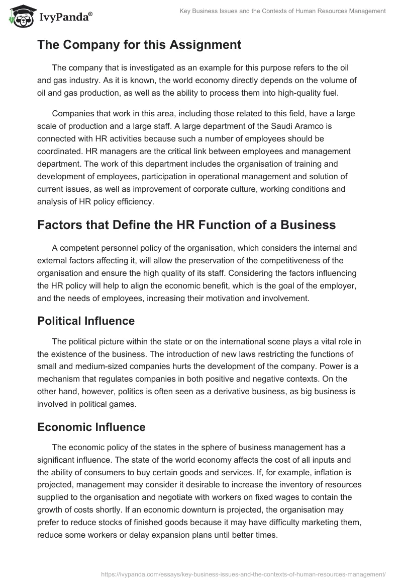 Key Business Issues and the Contexts of Human Resources Management. Page 2