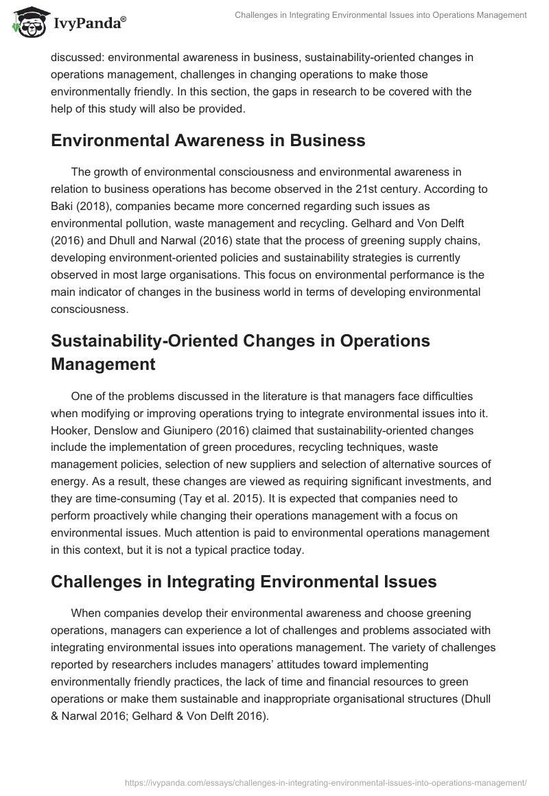 Challenges in Integrating Environmental Issues Into Operations Management. Page 2