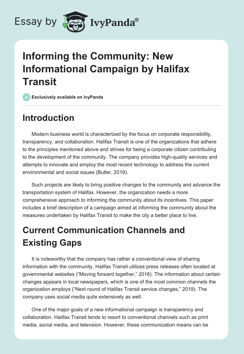 Informing the Community: New Informational Campaign by Halifax Transit. Page 1