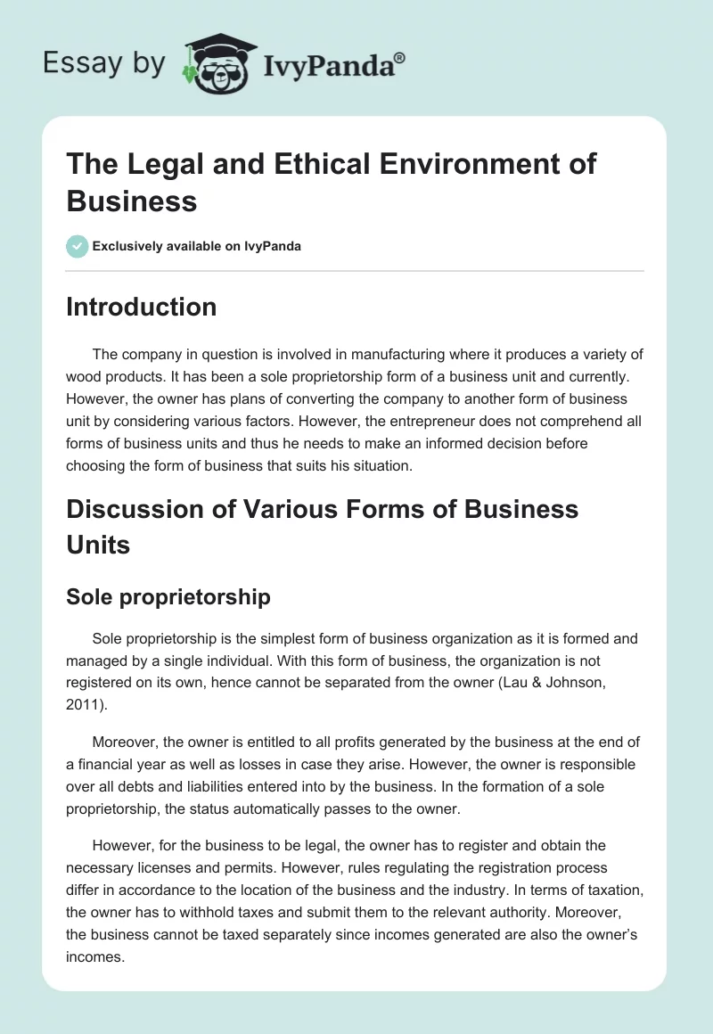 The Legal and Ethical Environment of Business. Page 1