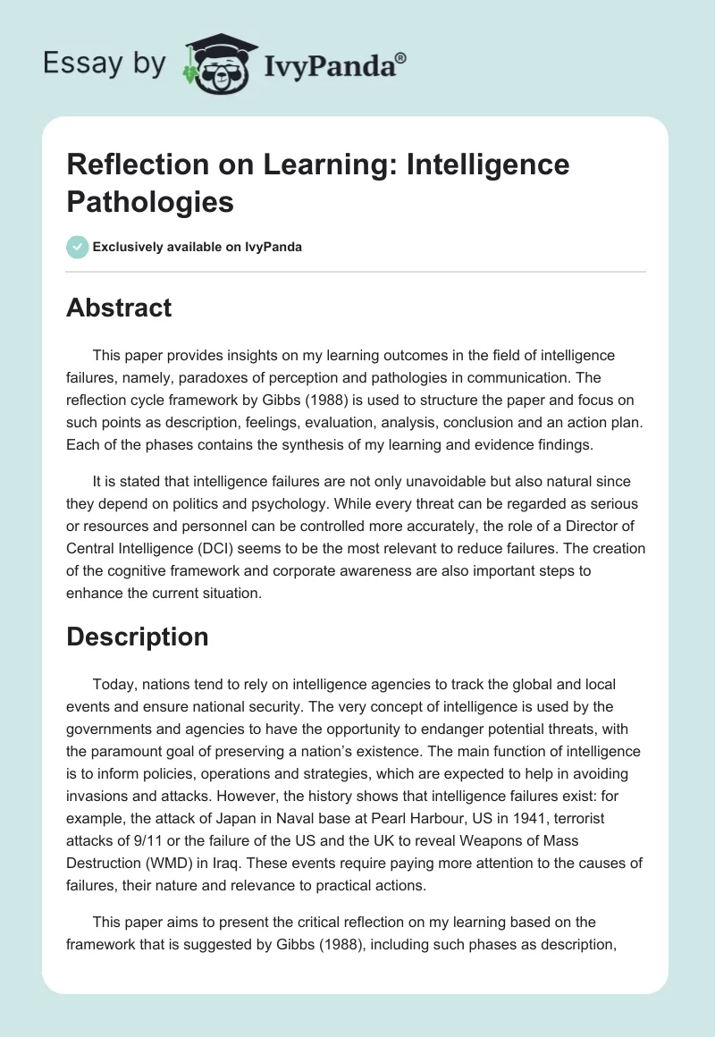 Reflection on Learning: Intelligence Pathologies. Page 1