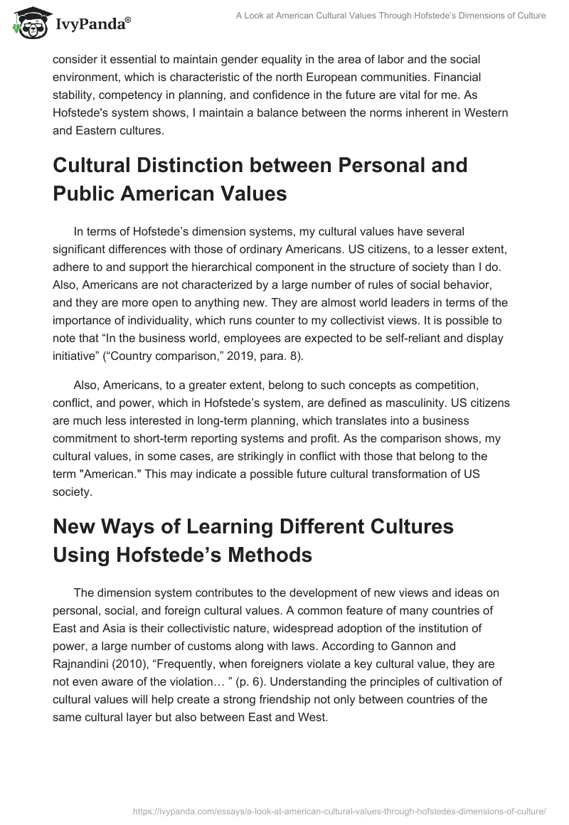 A Look at American Cultural Values Through Hofstede’s Dimensions of Culture. Page 2
