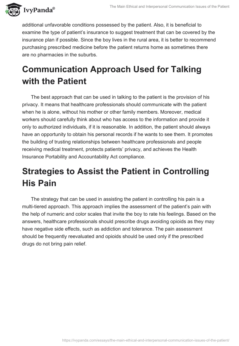 The Main Ethical and Interpersonal Communication Issues of the Patient. Page 2