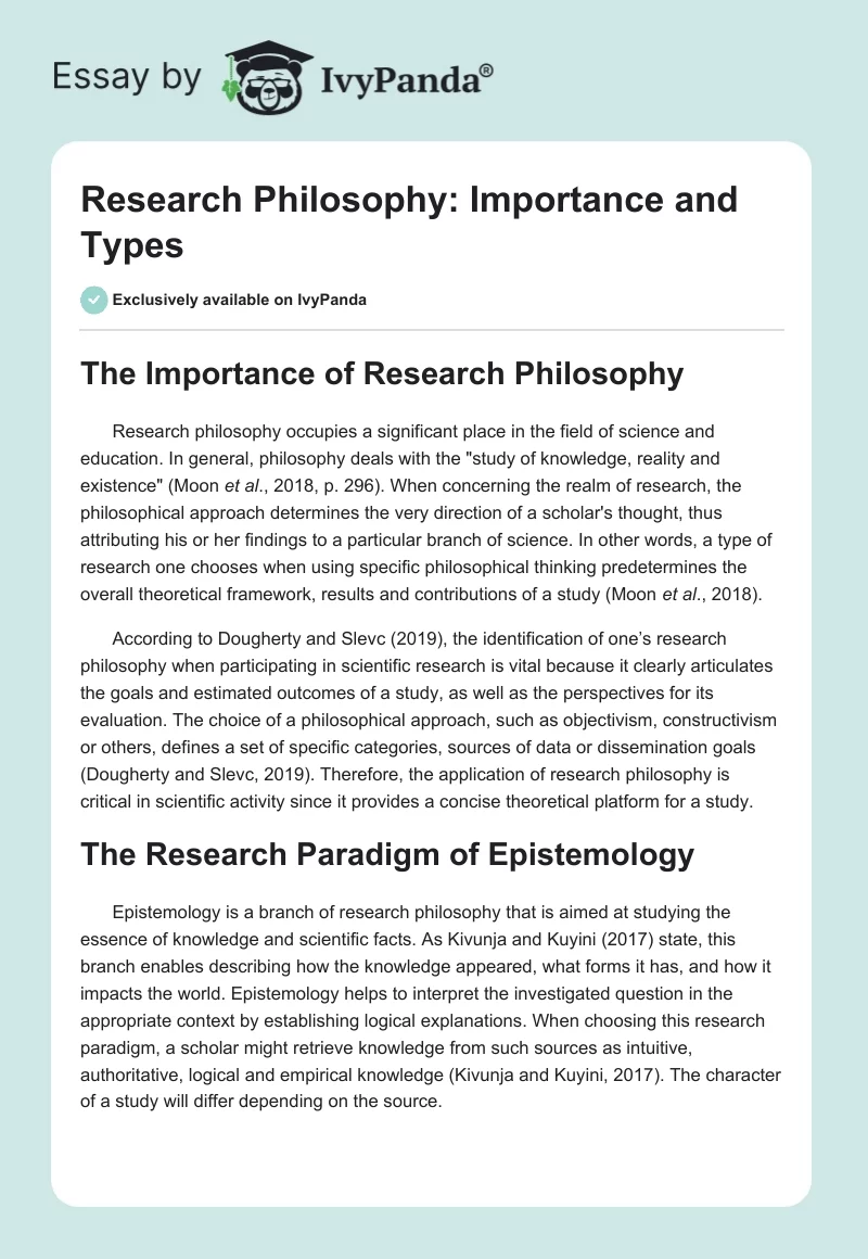Research Philosophy: Importance and Types. Page 1