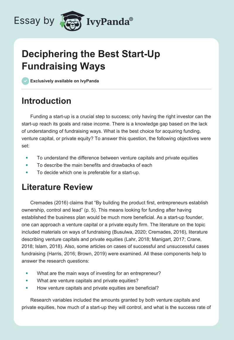Deciphering the Best Start-Up Fundraising Ways. Page 1