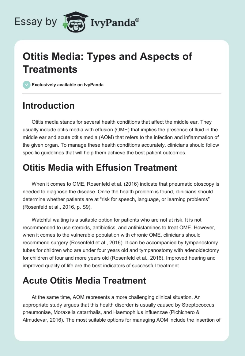 Otitis Media: Types and Aspects of Treatments. Page 1